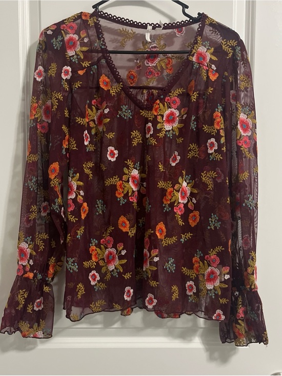 Anthropologie Tops - Feather Bone By Anthropologie Sheer Floral Embroidered Top MultiColor Blooms